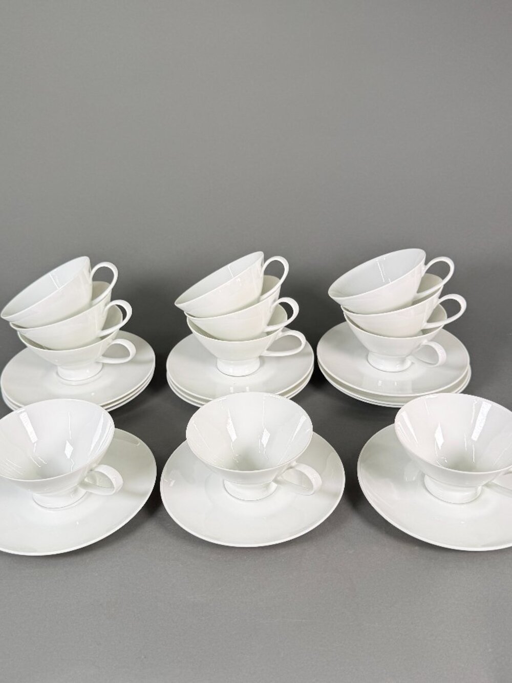 Set of 12 Vintage Rosenthal Germany Classic Modern White Footed Cups & Saucers
